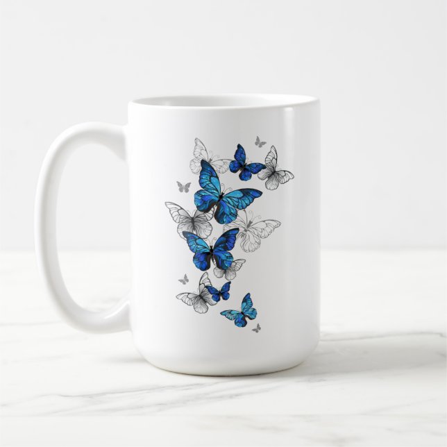 Caneca De Café Borboletas Azuis Morpho (Esquerda)