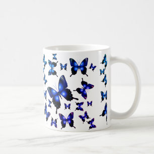Caneca De Café Borboletas Brancas Vermelhas