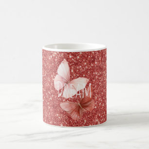 Caneca De Café Borboletas Brilhantes Rosa Vermelho