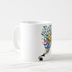 Caneca De Café Borboletas coloridas com gramofone