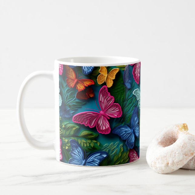 Caneca De Café Borboletas Coloridas Impressas 3D (Com Donut)