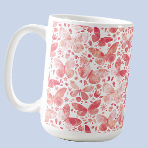 Caneca De Café Borboletas Cores Aquáticas Cor de Rosa