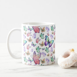 Caneca De Café Borboletas de Aquarela Padrão Invisível