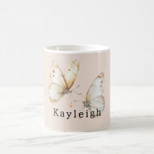 Caneca De Café Borboletas de Creme Rosado