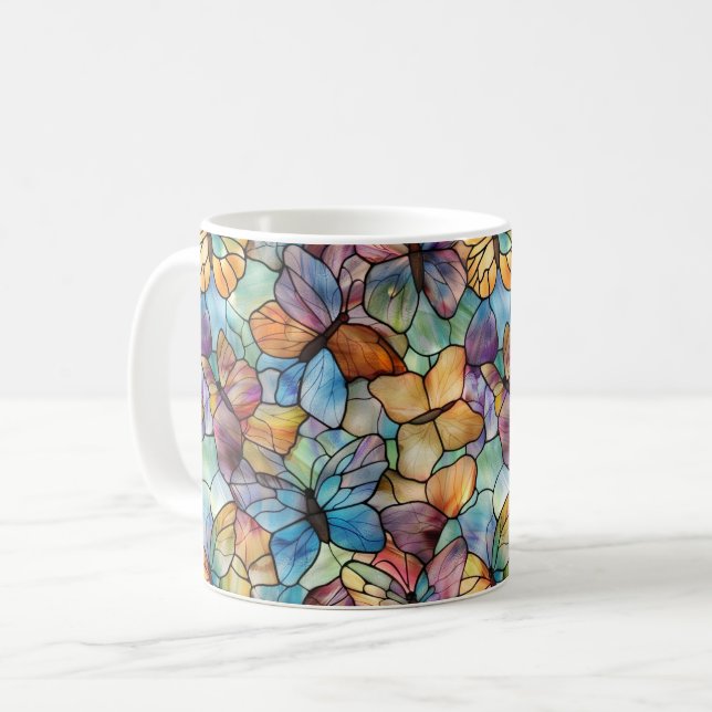 Caneca De Café Borboletas de laranja púrpura azul (Frente Esquerda)