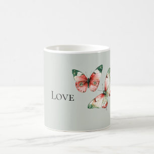 Caneca De Café Borboletas de Morango Vermelhas Menta