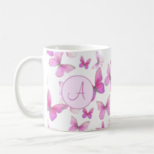 Caneca De Café Borboletas De Pastel Rosa Girly Personalizadas Mon