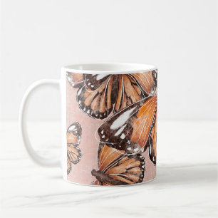 Caneca De Café Borboletas do Almirante Vermelho Fundo Rosa