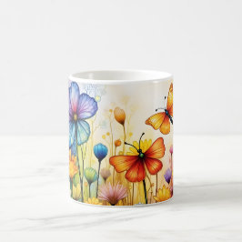 Caneca De Café Borboletas e flores