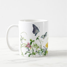 Caneca De Café Borboletas e flores