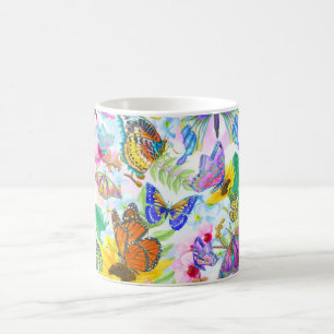 Caneca De Café Borboletas e flores