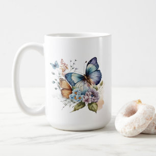 Caneca De Café Borboletas e flores