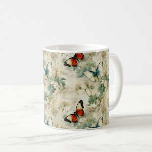 Caneca De Café Borboletas e flores coloridas (2)