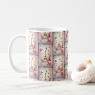 Caneca De Café Borboletas e Flores da Torre Eiffel