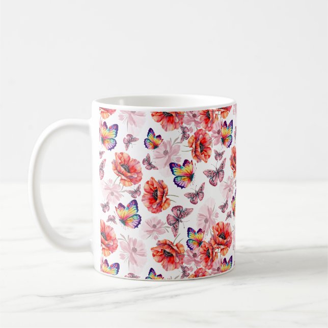 Caneca De Café Borboletas e flores de papoila (Esquerda)