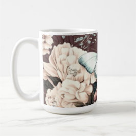 Caneca De Café Borboletas e flores marrons