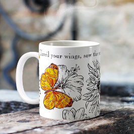 Caneca De Café Borboletas e Flores Nome e Mensagem Pessoal