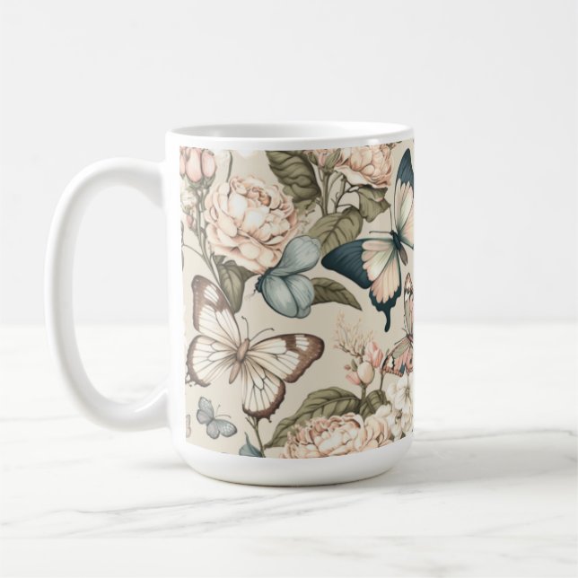 Caneca De Café Borboletas e flores pastadas (Esquerda)