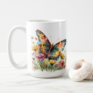 Caneca De Café Borboletas e flores silvestres