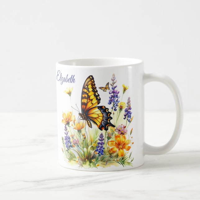 Caneca De Café Borboletas e flores silvestres (Direita)