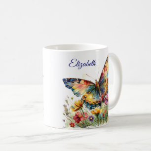 Caneca De Café Borboletas e flores silvestres