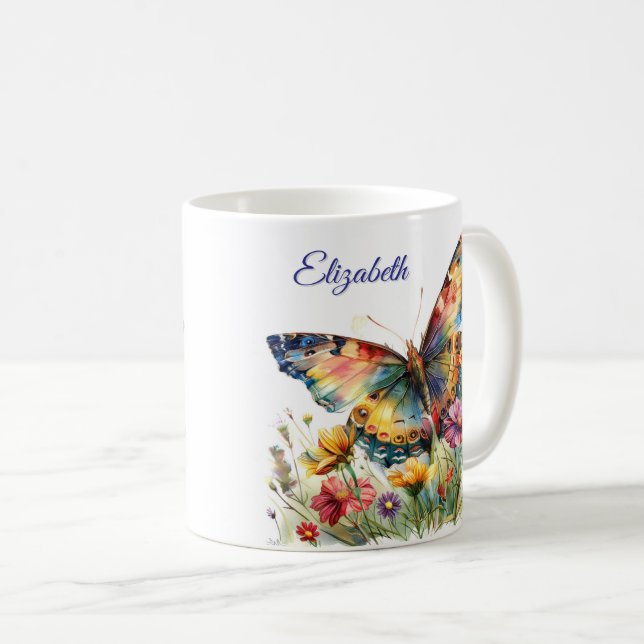 Caneca De Café Borboletas e flores silvestres (Frente Esquerda)