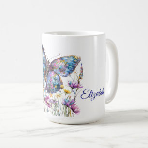 Caneca De Café Borboletas e flores silvestres