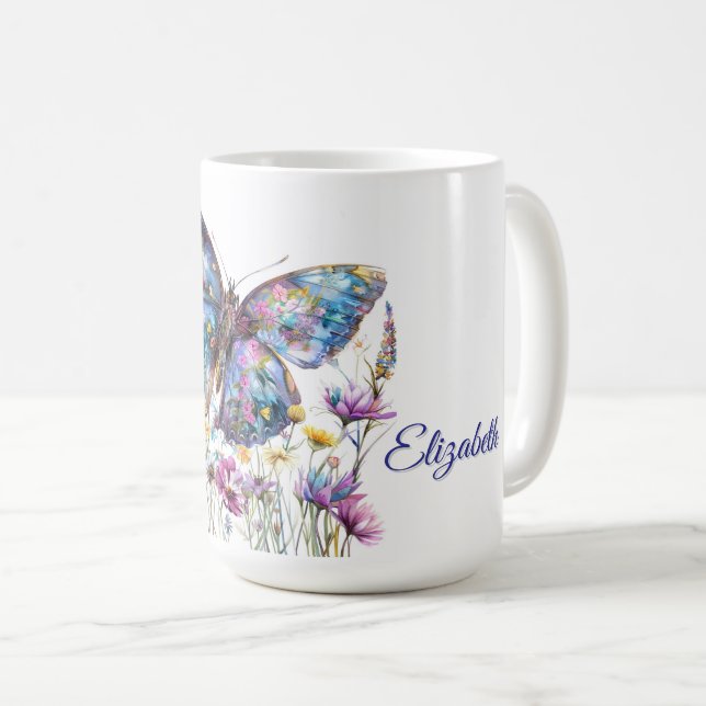 Caneca De Café Borboletas e flores silvestres (Frente Esquerda)