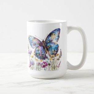 Caneca De Café Borboletas e flores silvestres
