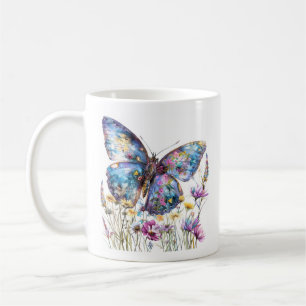 Caneca De Café Borboletas e flores silvestres