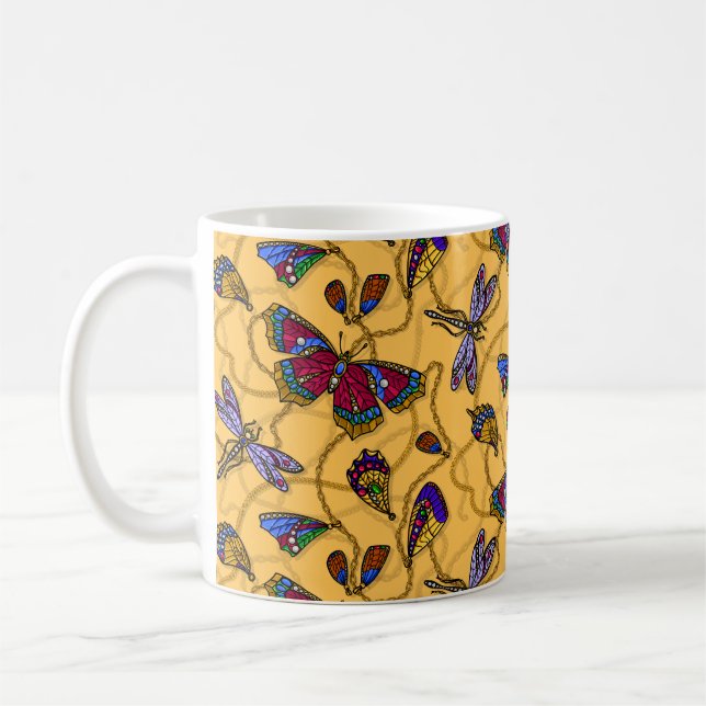 Caneca De Café Borboletas e libélulas vivas a amarelo (Esquerda)