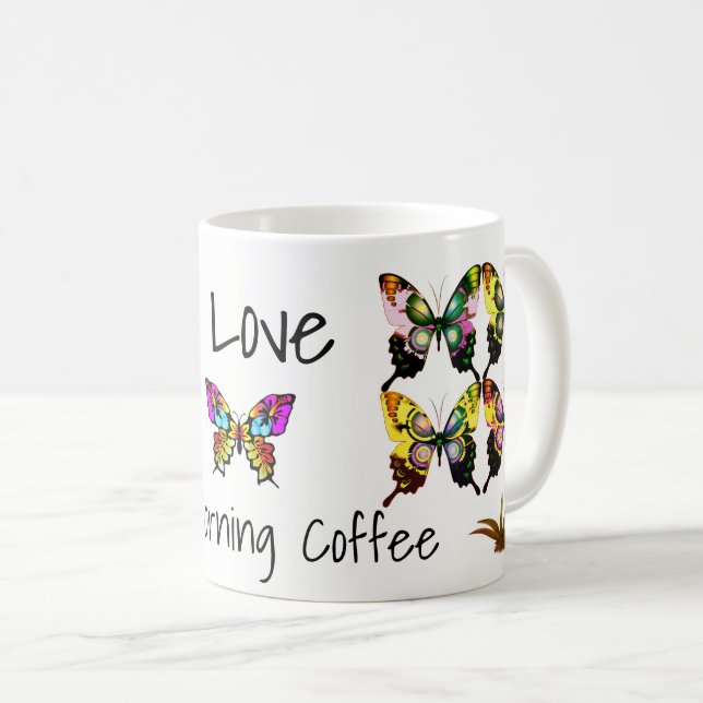 Caneca De Café Borboletas elegantes com tipografia (Frente Esquerda)