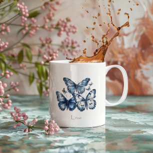 Caneca De Café Borboletas em Azul de Delft, personalizável