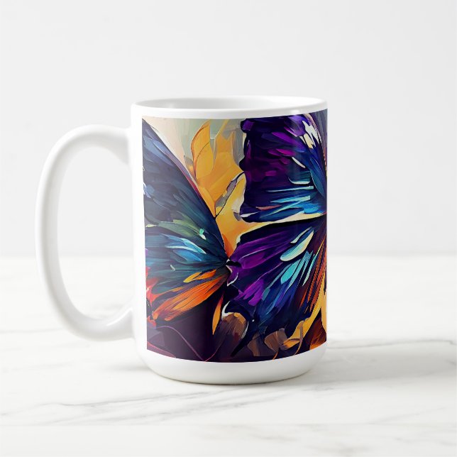 Caneca De Café Borboletas Estilo de Pintura de Óleo design10 Coff (Esquerda)