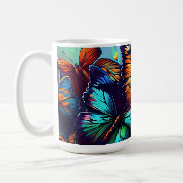 Caneca De Café Borboletas Estilo de Pintura de Óleo design12 Mug  (Esquerda)