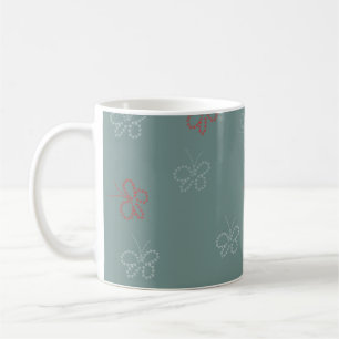 Caneca De Café Borboletas Estrelas Sage Green
