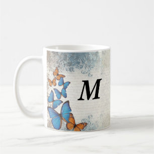 Caneca De Café Borboletas florais azuis
