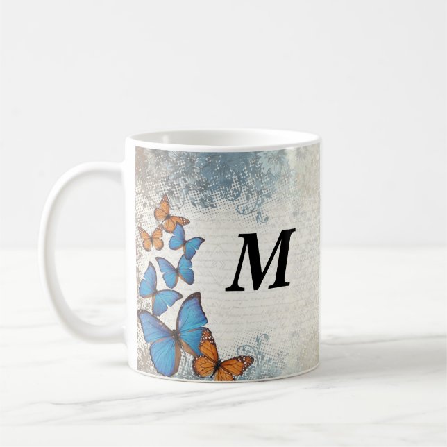 Caneca De Café Borboletas florais azuis (Esquerda)