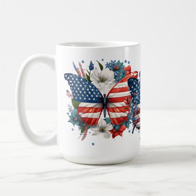 CANECA DE CAFÉ BORBOLETAS FLORES VERMELHAS BRANCAS AZUIS PATRIOOT (Esquerda)