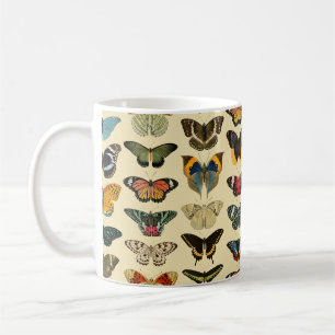 Caneca De Café Borboletas Ilustradas Vintage - Amarelo