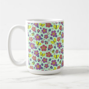 Caneca De Café Borboletas, Joaninhas, Flores e Folhas