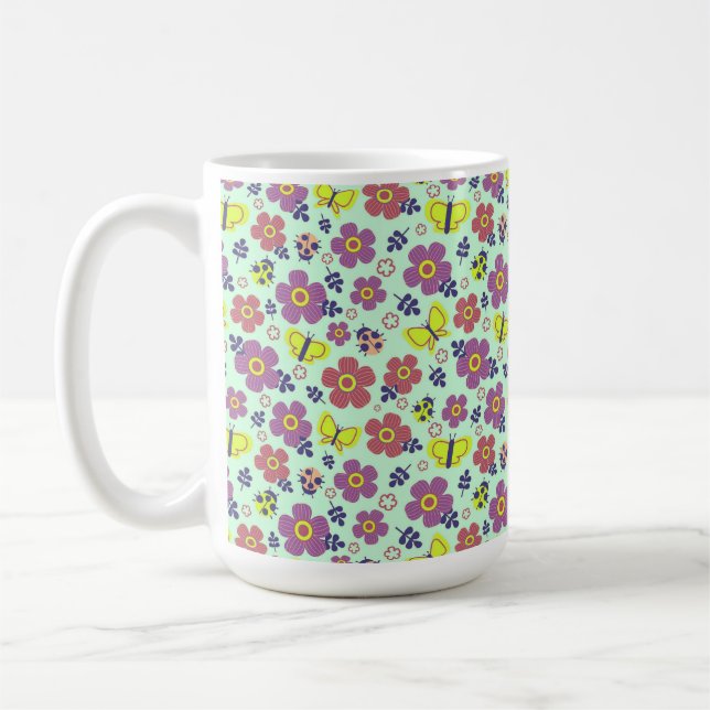 Caneca De Café Borboletas, Joaninhas, Flores e Folhas (Esquerda)