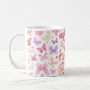 Caneca De Café Borboletas Rosa Roxo Amarelo