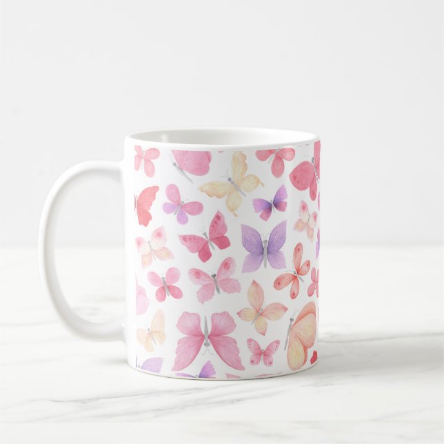 Caneca De Café Borboletas Rosa Roxo Amarelo (Esquerda)