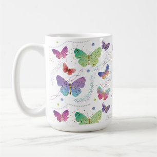Caneca De Café Borboletas Roxas e Azuis Brilhantes