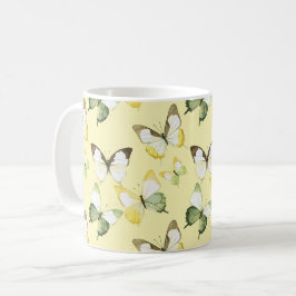 Caneca De Café Borboletas Verde Amarelo