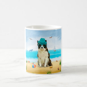 Caneca De Café Borda Collie Dog na praia