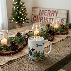 Caneca De Café Borda Collie na Árvore de Natal da Floresta de Inv