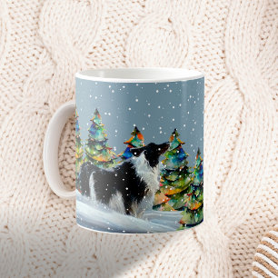 Caneca De Café Borda Collie na Árvore de Natal da Floresta de Inv