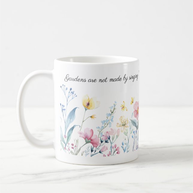 Caneca De Café Borda das flores de aquarelas, Cotação Kipling Rud (Esquerda)